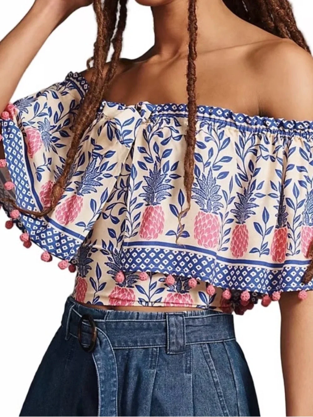 FARM Rio Off-the-Shoulder Ruffle Crop Top - Picture 1 of 8